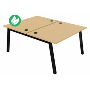 Bureau droit partagé 2 postes Burocolor A avec obturateurs - Départ - L.120 x P.163 cm - Plateau Hêtre - Pieds Noir Bureau droit partagé 2 postes Burocolor A avec obturateurs - Départ - L.120 x P.163 cm - Plateau Hêtre - Pieds Noir