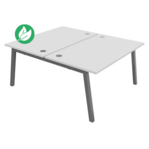 Bureau droit partagé 2 postes Burocolor A avec obturateurs - Départ - L.140 x P.163 cm - Plateau Blanc - Pieds Aluminium Bureau droit partagé 2 postes Burocolor A avec obturateurs - Départ - L.140 x P.163 cm - Plateau Blanc - Pieds Aluminium