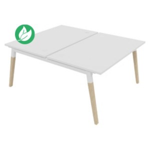 Bureau droit partagé 2 postes Burocolor A avec obturateurs - Départ - L.140 x P.163 cm - Plateau Blanc - Pieds Bois/Blanc Bureau droit partagé 2 postes Burocolor A avec obturateurs - Départ - L.140 x P.163 cm - Plateau Blanc - Pieds Bois/Blanc