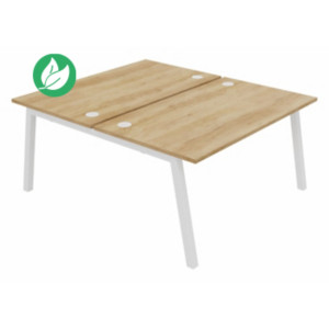 Bureau droit partagé 2 postes Burocolor A avec obturateurs - Départ - L.140 x P.163 cm - Plateau Chêne Nebraska - Pieds Blanc Bureau droit partagé 2 postes Burocolor A avec obturateurs - Départ - L.140 x P.163 cm - Plateau Chêne Nebraska - Pieds Blanc