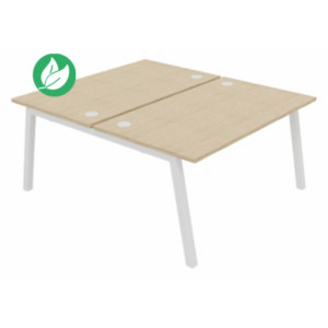 Bureau droit partagé 2 postes Burocolor A avec obturateurs - Départ - L.140 x P.163 cm - Plateau Chêne - Pieds Blanc Bureau droit partagé 2 postes Burocolor A avec obturateurs - Départ - L.140 x P.163 cm - Plateau Chêne - Pieds Blanc