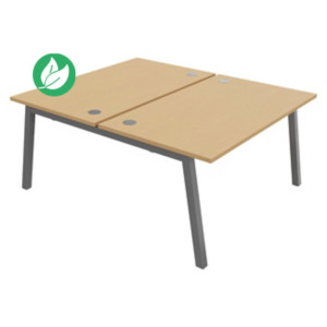 Bureau droit partagé 2 postes Burocolor A avec obturateurs - Départ - L.140 x P.163 cm - Plateau Hêtre - Pieds Aluminium Bureau droit partagé 2 postes Burocolor A avec obturateurs - Départ - L.140 x P.163 cm - Plateau Hêtre - Pieds Aluminium