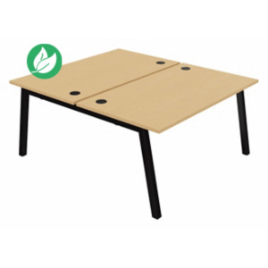 Bureau droit partagé 2 postes Burocolor A avec obturateurs - Départ - L.140 x P.163 cm - Plateau Hêtre - Pieds Noir Bureau droit partagé 2 postes Burocolor A avec obturateurs - Départ - L.140 x P.163 cm - Plateau Hêtre - Pieds Noir