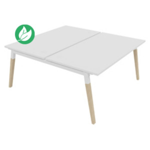 Bureau droit partagé 2 postes Burocolor A avec obturateurs - Départ - L.160 x P.163 cm - Plateau Blanc - Pieds Bois/Blanc Bureau droit partagé 2 postes Burocolor A avec obturateurs - Départ - L.160 x P.163 cm - Plateau Blanc - Pieds Bois/Blanc