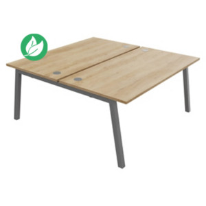 Bureau droit partagé 2 postes Burocolor A avec obturateurs - Départ - L.160 x P.163 cm - Plateau Chêne Nebraska - Pieds Aluminium Bureau droit partagé 2 postes Burocolor A avec obturateurs - Départ - L.160 x P.163 cm - Plateau Chêne Nebraska - Pieds Aluminium