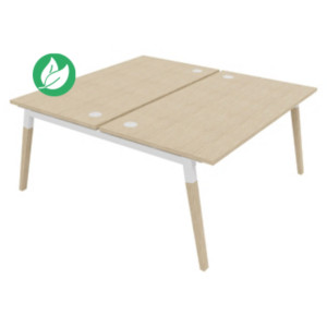 Bureau droit partagé 2 postes Burocolor A avec obturateurs - Départ - L.160 x P.163 cm - Plateau Chêne - Pieds Bois/Blanc Bureau droit partagé 2 postes Burocolor A avec obturateurs - Départ - L.160 x P.163 cm - Plateau Chêne - Pieds Bois/Blanc