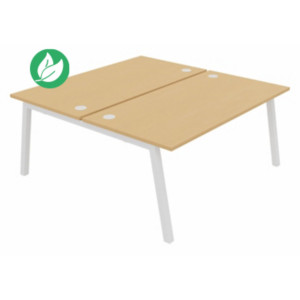 Bureau droit partagé 2 postes Burocolor A avec obturateurs - Départ - L.160 x P.163 cm - Plateau Hêtre - Pieds Blanc Bureau droit partagé 2 postes Burocolor A avec obturateurs - Départ - L.160 x P.163 cm - Plateau Hêtre - Pieds Blanc
