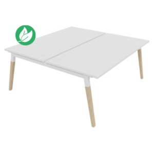 Bureau droit partagé 2 postes Burocolor A avec obturateurs - Départ - L.180 x P.163 cm - Plateau Blanc - Pieds Bois/Blanc Bureau droit partagé 2 postes Burocolor A avec obturateurs - Départ - L.180 x P.163 cm - Plateau Blanc - Pieds Bois/Blanc