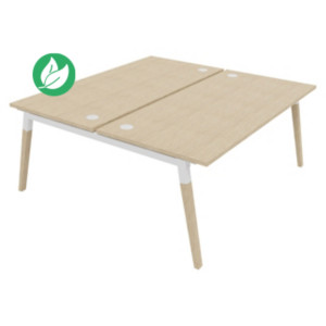 Bureau droit partagé 2 postes Burocolor A avec obturateurs - Départ - L.180 x P.163 cm - Plateau Chêne - Pieds Bois/Blanc Bureau droit partagé 2 postes Burocolor A avec obturateurs - Départ - L.180 x P.163 cm - Plateau Chêne - Pieds Bois/Blanc
