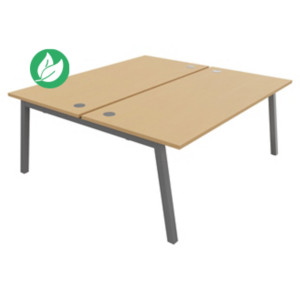 Bureau droit partagé 2 postes Burocolor A avec obturateurs - Départ - L.180 x P.163 cm - Plateau Hêtre - Pieds Aluminium Bureau droit partagé 2 postes Burocolor A avec obturateurs - Départ - L.180 x P.163 cm - Plateau Hêtre - Pieds Aluminium