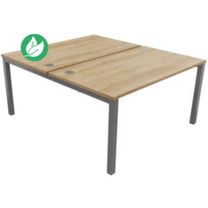 Bureau droit partagé 2 postes Burocolor - Départ - L.140 x P.163 cm - Plateau Chêne Nebraska - Pieds Aluminium Bureau droit partagé 2 postes Burocolor - Départ - L.140 x P.163 cm - Plateau Chêne Nebraska - Pieds Aluminium