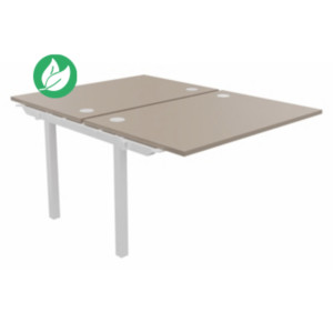 Bureau droit partagé 2 postes Burocolor - Suivant - L.120 x P.163 cm - Plateau Argile - Pieds Blanc