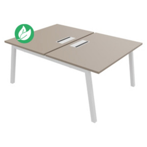 Bureau droit partagé 2 postes Burocolor A avec trappe d'accès - Départ - L.120 x P.163 cm - Plateau Argile - Pieds Blanc Bureau droit partagé 2 postes Burocolor A avec trappe d'accès - Départ - L.120 x P.163 cm - Plateau Argile - Pieds Blanc