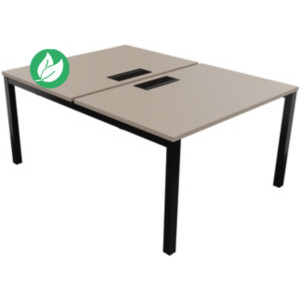 Bureau droit partagé 2 postes Burocolor avec trappe d'accès - Départ - L.120 x P.163 cm - Plateau Argile - Pieds Noir Bureau droit partagé 2 postes Burocolor avec trappe d'accès - Départ - L.120 x P.163 cm - Plateau Argile - Pieds Noir