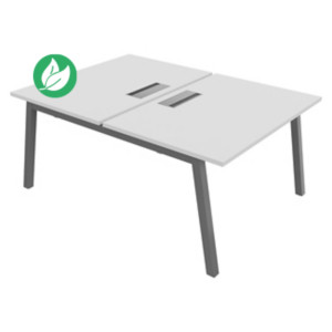 Bureau droit partagé 2 postes Burocolor A avec trappe d'accès - Départ - L.120 x P.163 cm - Plateau Blanc - Pieds Aluminium Bureau droit partagé 2 postes Burocolor A avec trappe d'accès - Départ - L.120 x P.163 cm - Plateau Blanc - Pieds Aluminium