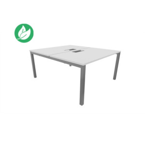 Bureau droit partagé 2 postes Burocolor avec trappe d'accès - Départ - L.120 x P.163 cm - Plateau Blanc - Pieds Aluminium Bureau droit partagé 2 postes Burocolor avec trappe d'accès - Départ - L.120 x P.163 cm - Plateau Blanc - Pieds Aluminium