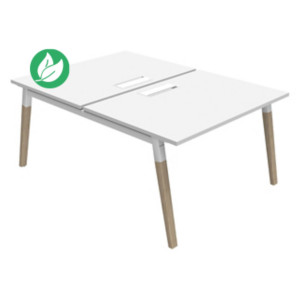Bureau droit partagé 2 postes Burocolor A avec trappe d'accès - Départ - L.120 x P.163 cm - Plateau Blanc - Pieds Bois/Blanc Bureau droit partagé 2 postes Burocolor A avec trappe d'accès - Départ - L.120 x P.163 cm - Plateau Blanc - Pieds Bois/Blanc