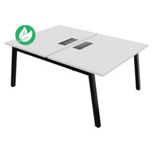 Bureau droit partagé 2 postes Burocolor A avec trappe d'accès - Départ - L.120 x P.163 cm - Plateau Blanc - Pieds Noir Bureau droit partagé 2 postes Burocolor A avec trappe d'accès - Départ - L.120 x P.163 cm - Plateau Blanc - Pieds Noir