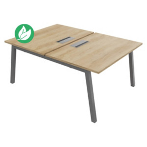 Bureau droit partagé 2 postes Burocolor A avec trappe d'accès - Départ - L.120 x P.163 cm - Plateau Chêne Nebraska - Pieds Aluminium Bureau droit partagé 2 postes Burocolor A avec trappe d'accès - Départ - L.120 x P.163 cm - Plateau Chêne Nebraska - Pieds Aluminium