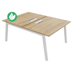 Bureau droit partagé 2 postes Burocolor A avec trappe d'accès - Départ - L.120 x P.163 cm - Plateau Chêne Nebraska - Pieds Blanc Bureau droit partagé 2 postes Burocolor A avec trappe d'accès - Départ - L.120 x P.163 cm - Plateau Chêne Nebraska - Pieds Blanc