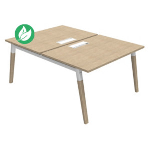 Bureau droit partagé 2 postes Burocolor A avec trappe d'accès - Départ - L.120 x P.163 cm - Plateau Chêne - Pieds Bois/Blanc Bureau droit partagé 2 postes Burocolor A avec trappe d'accès - Départ - L.120 x P.163 cm - Plateau Chêne - Pieds Bois/Blanc