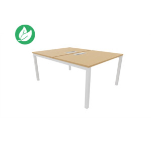 Bureau droit partagé 2 postes Burocolor avec trappe d'accès - Départ - L.120 x P.163 cm - Plateau Hêtre - Pieds Blanc Bureau droit partagé 2 postes Burocolor avec trappe d'accès - Départ - L.120 x P.163 cm - Plateau Hêtre - Pieds Blanc