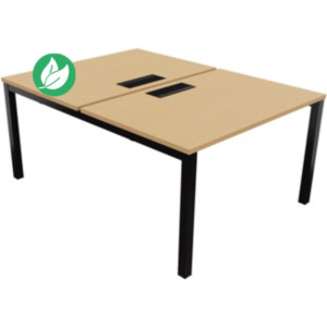 Bureau droit partagé 2 postes Burocolor avec trappe d'accès - Départ - L.120 x P.163 cm - Plateau Hêtre - Pieds Noir Bureau droit partagé 2 postes Burocolor avec trappe d'accès - Départ - L.120 x P.163 cm - Plateau Hêtre - Pieds Noir