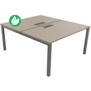 Bureau droit partagé 2 postes Burocolor avec trappe d'accès - Départ - L.140 x P.163 cm - Plateau Argile - Pieds Aluminium Bureau droit partagé 2 postes Burocolor avec trappe d'accès - Départ - L.140 x P.163 cm - Plateau Argile - Pieds Aluminium