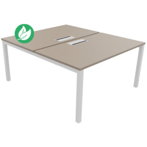 Bureau droit partagé 2 postes Burocolor avec trappe d'accès - Départ - L.140 x P.163 cm - Plateau Argile - Pieds Blanc Bureau droit partagé 2 postes Burocolor avec trappe d'accès - Départ - L.140 x P.163 cm - Plateau Argile - Pieds Blanc