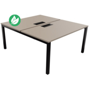 Bureau droit partagé 2 postes Burocolor avec trappe d'accès - Départ - L.140 x P.163 cm - Plateau Argile - Pieds Noir Bureau droit partagé 2 postes Burocolor avec trappe d'accès - Départ - L.140 x P.163 cm - Plateau Argile - Pieds Noir
