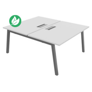 Bureau droit partagé 2 postes Burocolor A avec trappe d'accès - Départ - L.140 x P.163 cm - Plateau Blanc - Pieds Aluminium Bureau droit partagé 2 postes Burocolor A avec trappe d'accès - Départ - L.140 x P.163 cm - Plateau Blanc - Pieds Aluminium