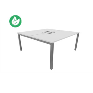Bureau droit partagé 2 postes Burocolor avec trappe d'accès - Départ - L.140 x P.163 cm - Plateau Blanc - Pieds Aluminium Bureau droit partagé 2 postes Burocolor avec trappe d'accès - Départ - L.140 x P.163 cm - Plateau Blanc - Pieds Aluminium