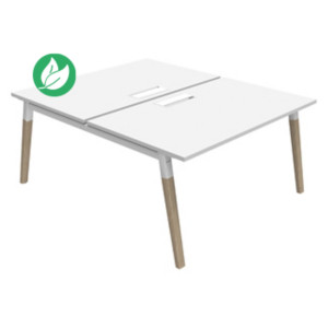 Bureau droit partagé 2 postes Burocolor A avec trappe d'accès - Départ - L.140 x P.163 cm - Plateau Blanc - Pieds Bois/Blanc Bureau droit partagé 2 postes Burocolor A avec trappe d'accès - Départ - L.140 x P.163 cm - Plateau Blanc - Pieds Bois/Blanc