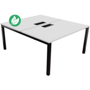 Bureau droit partagé 2 postes Burocolor avec trappe d'accès - Départ - L.140 x P.163 cm - Plateau Blanc - Pieds Noir Bureau droit partagé 2 postes Burocolor avec trappe d'accès - Départ - L.140 x P.163 cm - Plateau Blanc - Pieds Noir