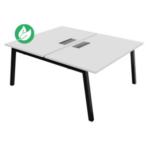 Bureau droit partagé 2 postes Burocolor A avec trappe d'accès - Départ - L.140 x P.163 cm - Plateau Blanc - Pieds Noir Bureau droit partagé 2 postes Burocolor A avec trappe d'accès - Départ - L.140 x P.163 cm - Plateau Blanc - Pieds Noir