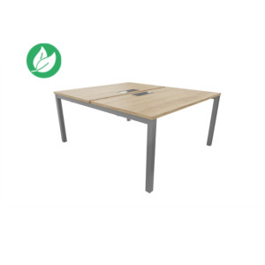 Bureau droit partagé 2 postes Burocolor avec trappe d'accès - Départ - L.140 x P.163 cm - Plateau Chêne Nebraska - Pieds Aluminium Bureau droit partagé 2 postes Burocolor avec trappe d'accès - Départ - L.140 x P.163 cm - Plateau Chêne Nebraska - Pieds Aluminium