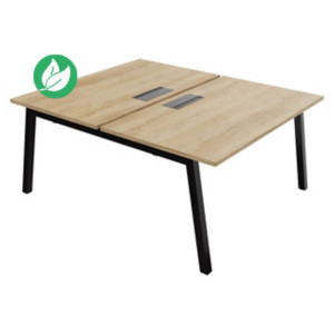 Bureau droit partagé 2 postes Burocolor A avec trappe d'accès - Départ - L.140 x P.163 cm - Plateau Chêne Nebraska - Pieds Noir Bureau droit partagé 2 postes Burocolor A avec trappe d'accès - Départ - L.140 x P.163 cm - Plateau Chêne Nebraska - Pieds Noir