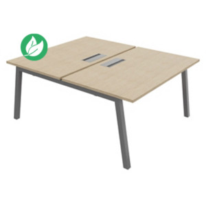 Bureau droit partagé 2 postes Burocolor A avec trappe d'accès - Départ - L.140 x P.163 cm - Plateau Chêne - Pieds Aluminium Bureau droit partagé 2 postes Burocolor A avec trappe d'accès - Départ - L.140 x P.163 cm - Plateau Chêne - Pieds Aluminium