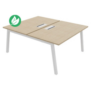Bureau droit partagé 2 postes Burocolor A avec trappe d'accès - Départ - L.140 x P.163 cm - Plateau Chêne - Pieds Blanc Bureau droit partagé 2 postes Burocolor A avec trappe d'accès - Départ - L.140 x P.163 cm - Plateau Chêne - Pieds Blanc
