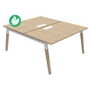 Bureau droit partagé 2 postes Burocolor A avec trappe d'accès - Départ - L.140 x P.163 cm - Plateau Chêne - Pieds Bois/Blanc Bureau droit partagé 2 postes Burocolor A avec trappe d'accès - Départ - L.140 x P.163 cm - Plateau Chêne - Pieds Bois/Blanc