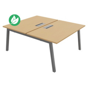 Bureau droit partagé 2 postes Burocolor A avec trappe d'accès - Départ - L.140 x P.163 cm - Plateau Hêtre - Pieds Aluminium Bureau droit partagé 2 postes Burocolor A avec trappe d'accès - Départ - L.140 x P.163 cm - Plateau Hêtre - Pieds Aluminium