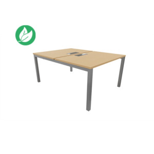 Bureau droit partagé 2 postes Burocolor avec trappe d'accès - Départ - L.140 x P.163 cm - Plateau Hêtre - Pieds Aluminium Bureau droit partagé 2 postes Burocolor avec trappe d'accès - Départ - L.140 x P.163 cm - Plateau Hêtre - Pieds Aluminium