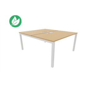 Bureau droit partagé 2 postes Burocolor avec trappe d'accès - Départ - L.140 x P.163 cm - Plateau Hêtre - Pieds Blanc Bureau droit partagé 2 postes Burocolor avec trappe d'accès - Départ - L.140 x P.163 cm - Plateau Hêtre - Pieds Blanc