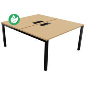 Bureau droit partagé 2 postes Burocolor avec trappe d'accès - Départ - L.140 x P.163 cm - Plateau Hêtre - Pieds Noir Bureau droit partagé 2 postes Burocolor avec trappe d'accès - Départ - L.140 x P.163 cm - Plateau Hêtre - Pieds Noir