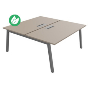 Bureau droit partagé 2 postes Burocolor A avec trappe d'accès - Départ - L.160 x P.163 cm - Plateau Argile - Pieds Aluminium Bureau droit partagé 2 postes Burocolor A avec trappe d'accès - Départ - L.160 x P.163 cm - Plateau Argile - Pieds Aluminium