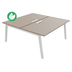 Bureau droit partagé 2 postes Burocolor A avec trappe d'accès - Départ - L.160 x P.163 cm - Plateau Argile - Pieds Blanc Bureau droit partagé 2 postes Burocolor A avec trappe d'accès - Départ - L.160 x P.163 cm - Plateau Argile - Pieds Blanc
