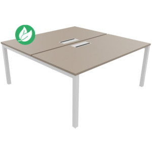Bureau droit partagé 2 postes Burocolor avec trappe d'accès - Départ - L.160 x P.163 cm - Plateau Argile - Pieds Blanc Bureau droit partagé 2 postes Burocolor avec trappe d'accès - Départ - L.160 x P.163 cm - Plateau Argile - Pieds Blanc