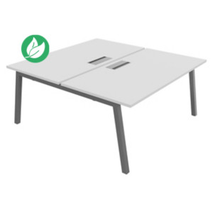 Bureau droit partagé 2 postes Burocolor A avec trappe d'accès - Départ - L.160 x P.163 cm - Plateau Blanc - Pieds Aluminium Bureau droit partagé 2 postes Burocolor A avec trappe d'accès - Départ - L.160 x P.163 cm - Plateau Blanc - Pieds Aluminium