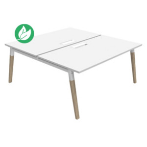 Bureau droit partagé 2 postes Burocolor A avec trappe d'accès - Départ - L.160 x P.163 cm - Plateau Blanc - Pieds Bois/Blanc Bureau droit partagé 2 postes Burocolor A avec trappe d'accès - Départ - L.160 x P.163 cm - Plateau Blanc - Pieds Bois/Blanc