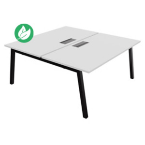 Bureau droit partagé 2 postes Burocolor A avec trappe d'accès - Départ - L.160 x P.163 cm - Plateau Blanc - Pieds Noir Bureau droit partagé 2 postes Burocolor A avec trappe d'accès - Départ - L.160 x P.163 cm - Plateau Blanc - Pieds Noir